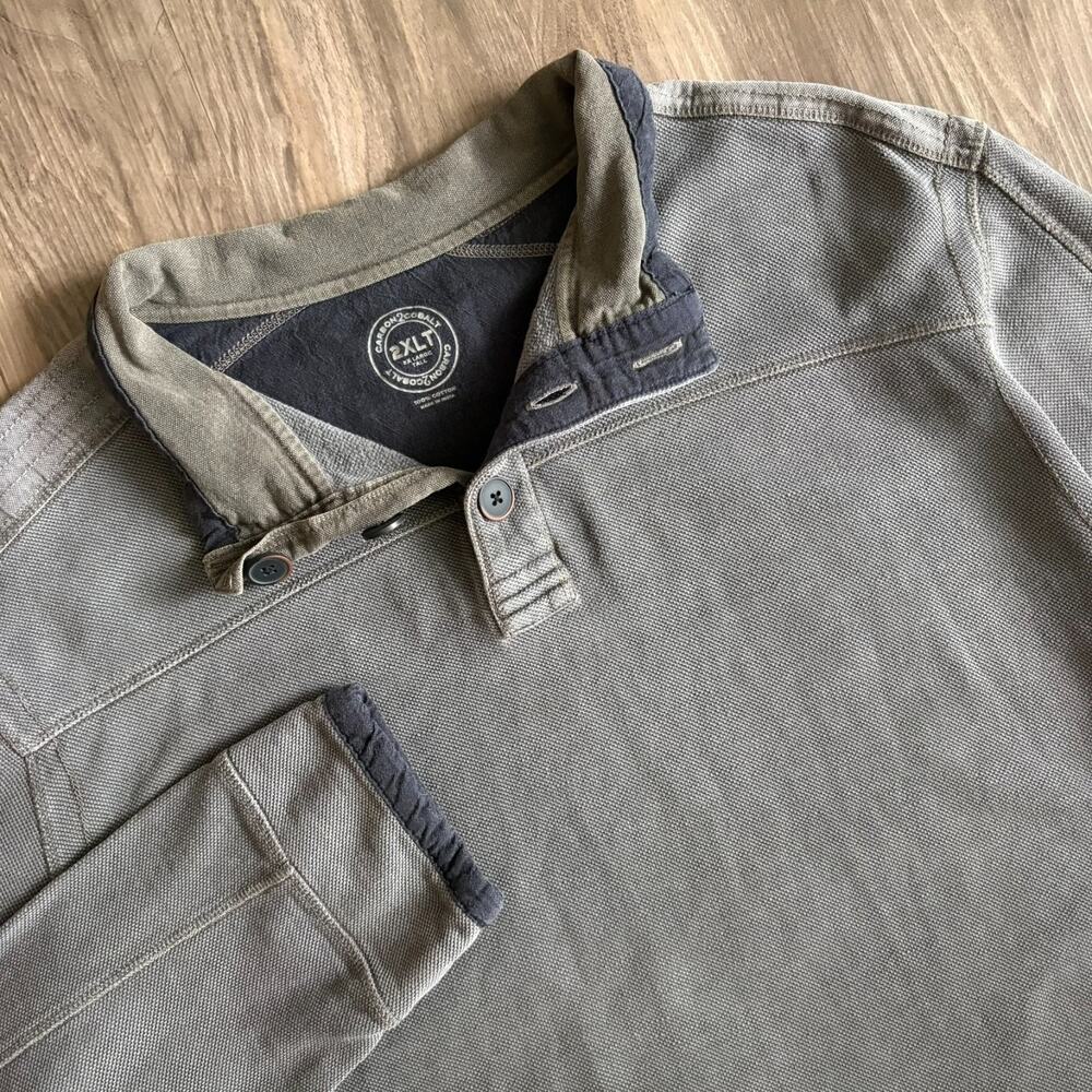 Carbon 2 Cobalt Henley Sweater Men's Size 2XLT Gray Pullover Long Sleeve Polo